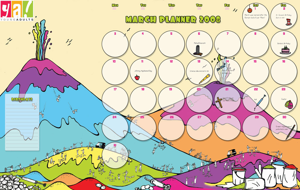 YA! March Calendar - Holi