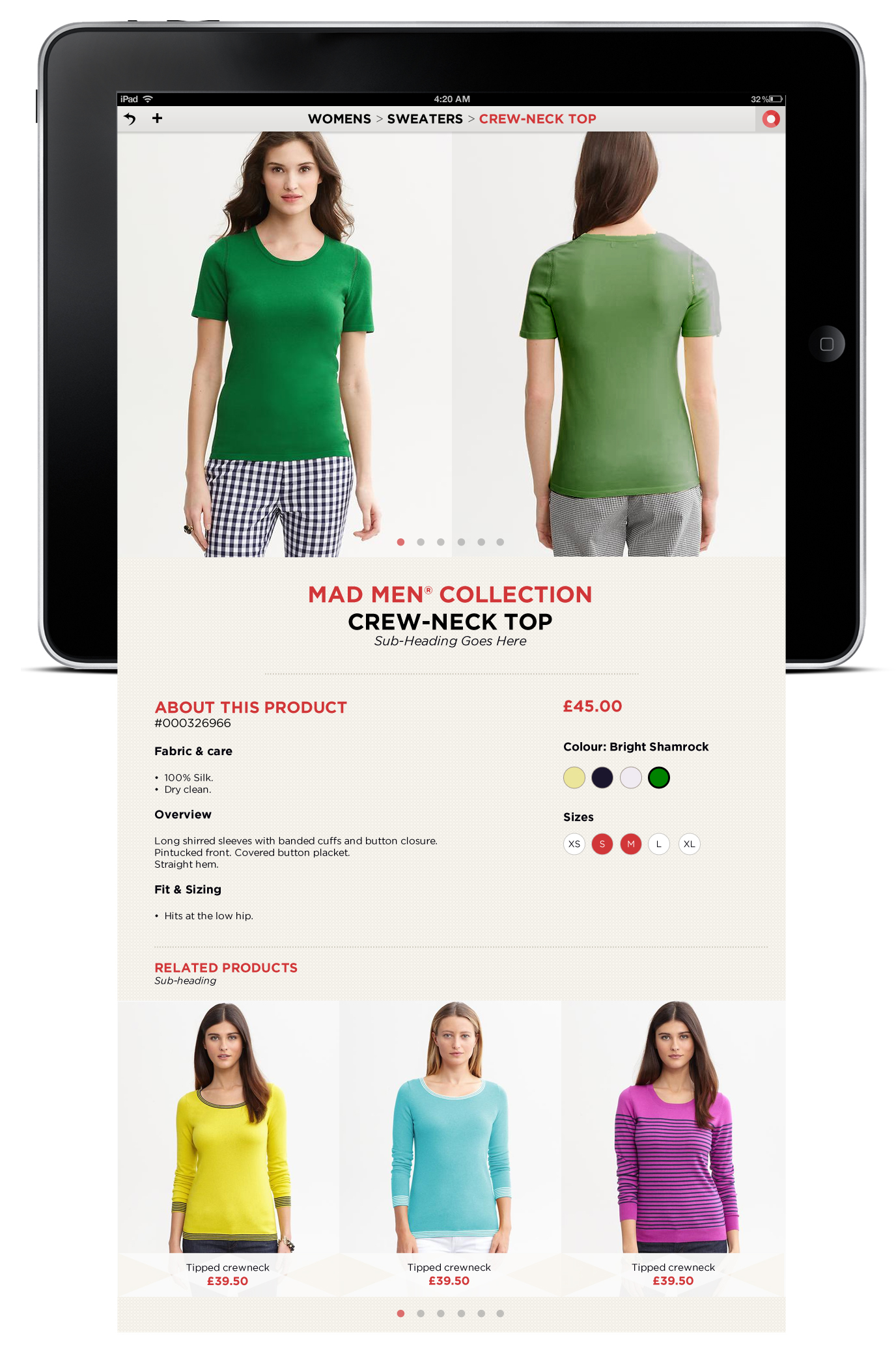 Scrolling Product Page. Swipe left and right to view more images