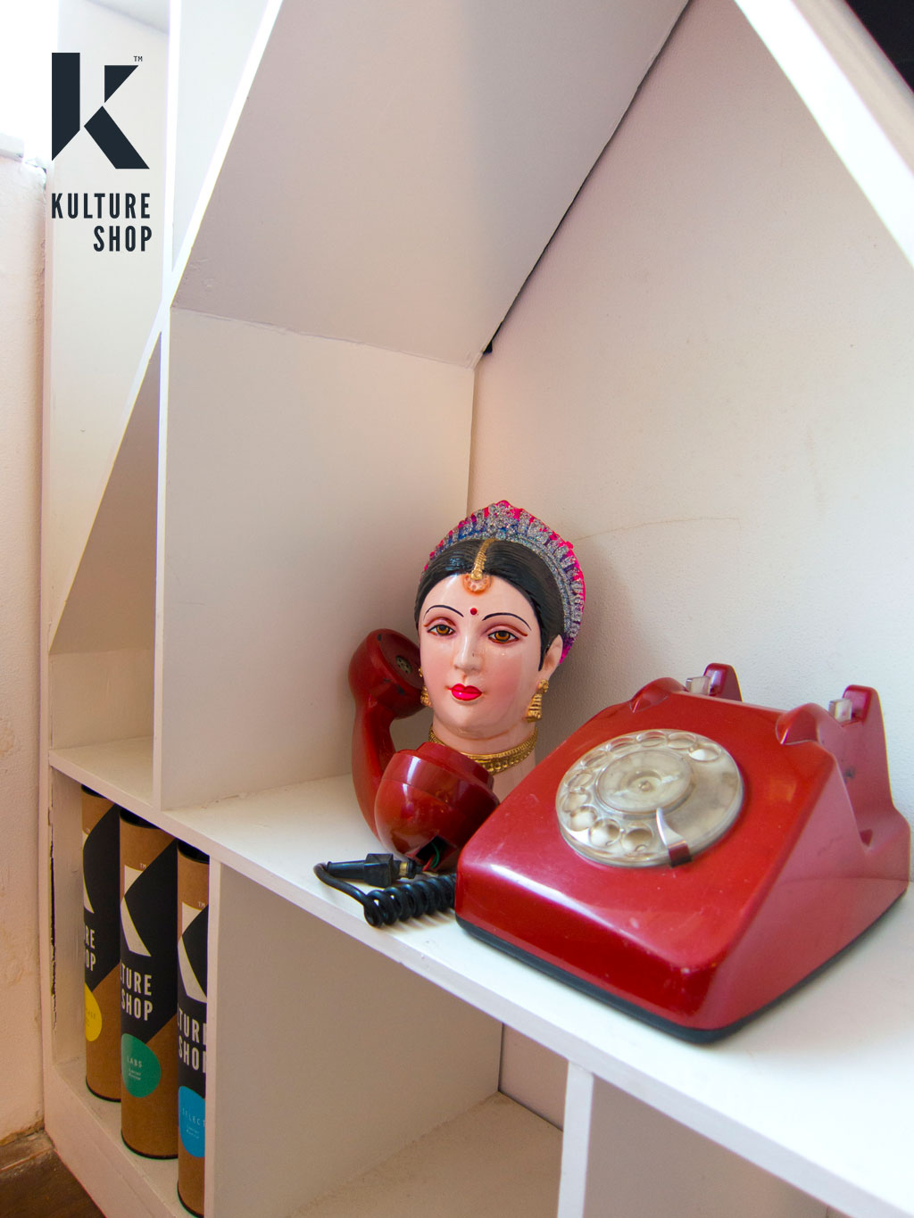 Indian Doll head & retro telephone